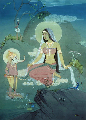 Love (Cosmic Mother) by Rina Roy, Original Watercolor Figurative Painting on Paper, Small Vertical Wall Art