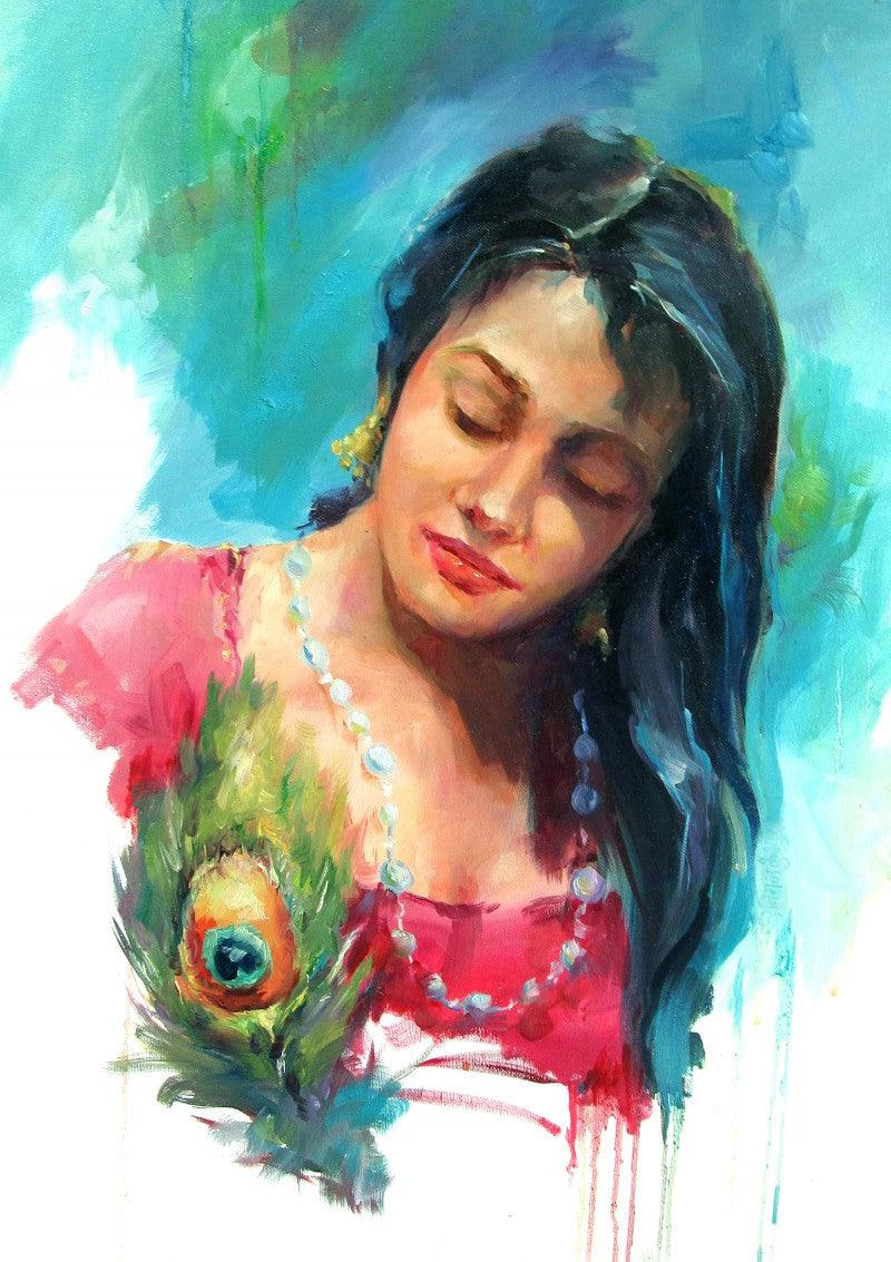 Figurative oil painting titled 'Love', 24x30 inches, by artist Raviraj on Canvas Board