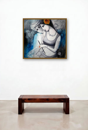 Love (Eternal Embrace: A Celebration of Love) by artist Kamal Nath displayed in a Japandi Hotel Lobby
