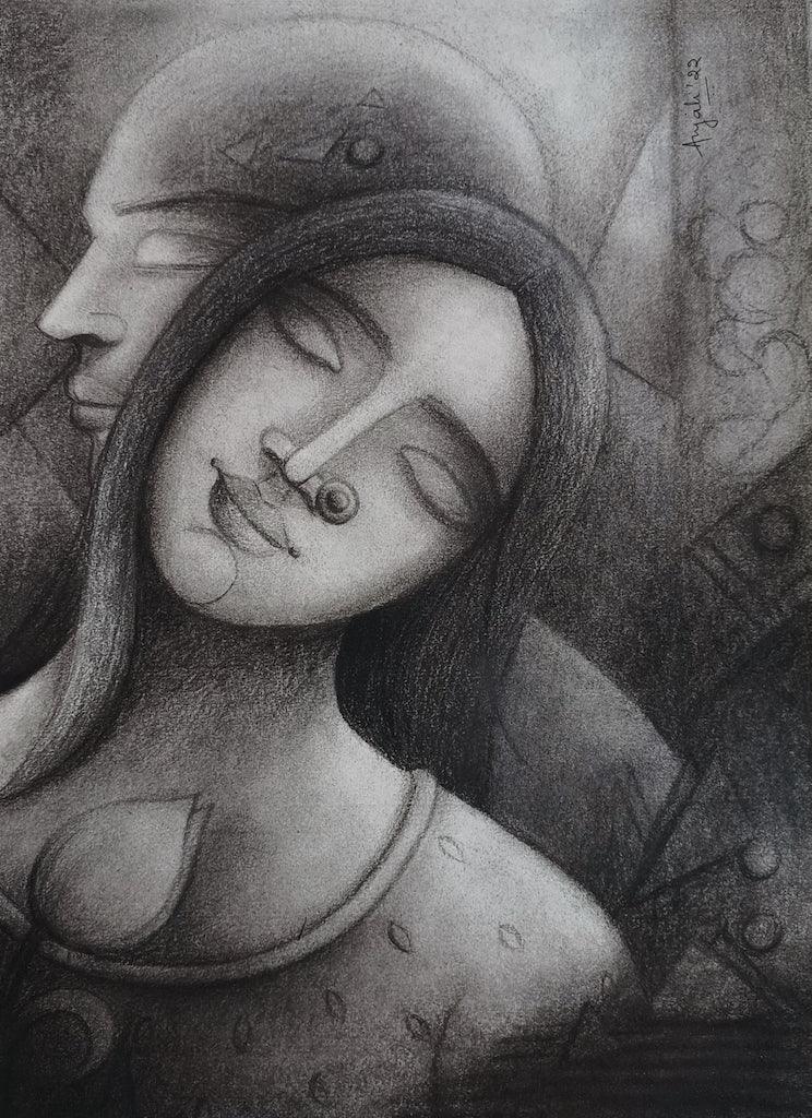 Figurative mixed media painting titled 'Love', 16x12 inches, by artist Anjali Surana on Acid Free Paper