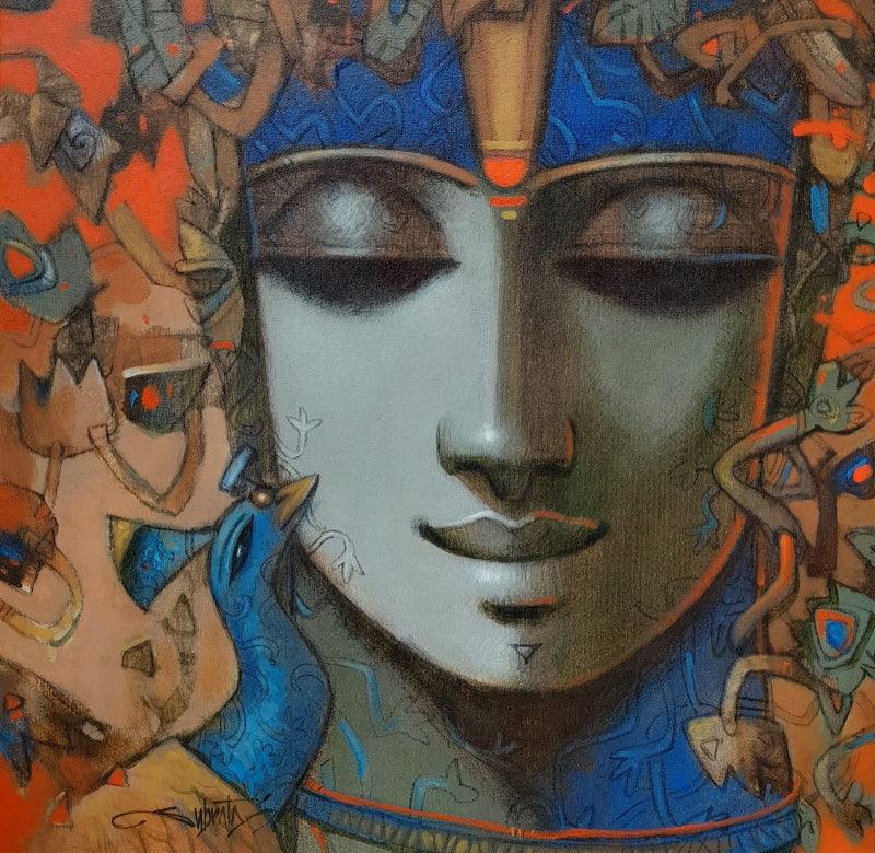 Religious acrylic painting titled 'Love', 24x24 inches, by artist Subrata Das on Canvas