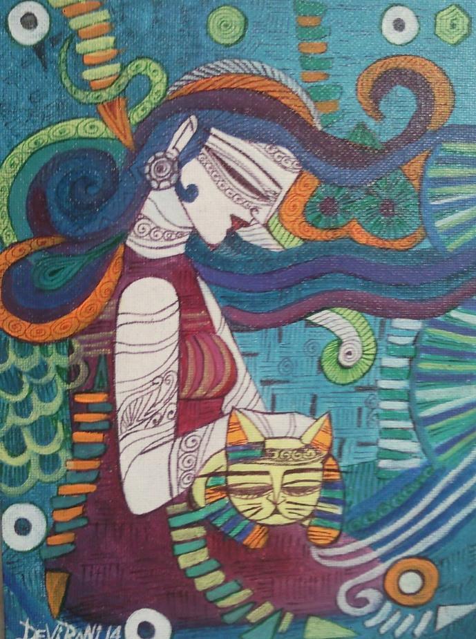 Figurative acrylic painting titled 'Love', 6x8 inches, by artist DEVIRANI DASGUPTA on Canvas Board