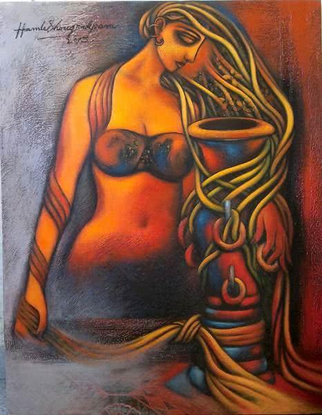Fantasy acrylic painting titled 'Love', 42x33 inches, by artist Hamlet Shougrakpam on Canvas