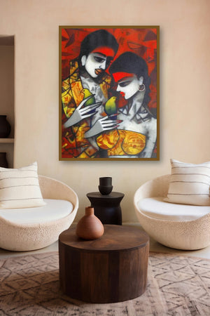 Love Birds (A Moment of Tenderness) by artist Mukesh Salvi displayed in a Contemporary Exhibition gallery