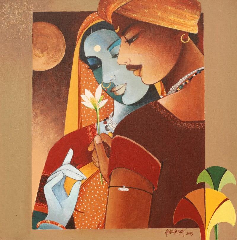 Figurative acrylic painting titled 'Love I', 24x24 inches, by artist Agacharya A on Canvas