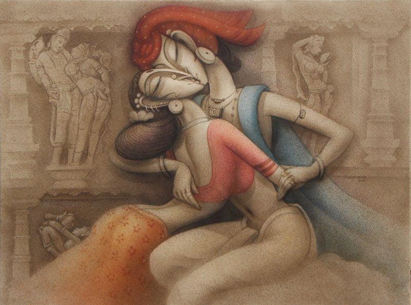 Figurative acrylic painting titled 'Love I', 36x48 inches, by artist Ramesh Pachpande on Canvas