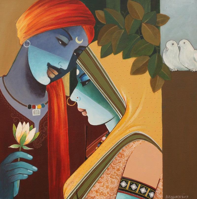 Figurative acrylic painting titled 'Love II', 24x24 inches, by artist Agacharya A on Canvas