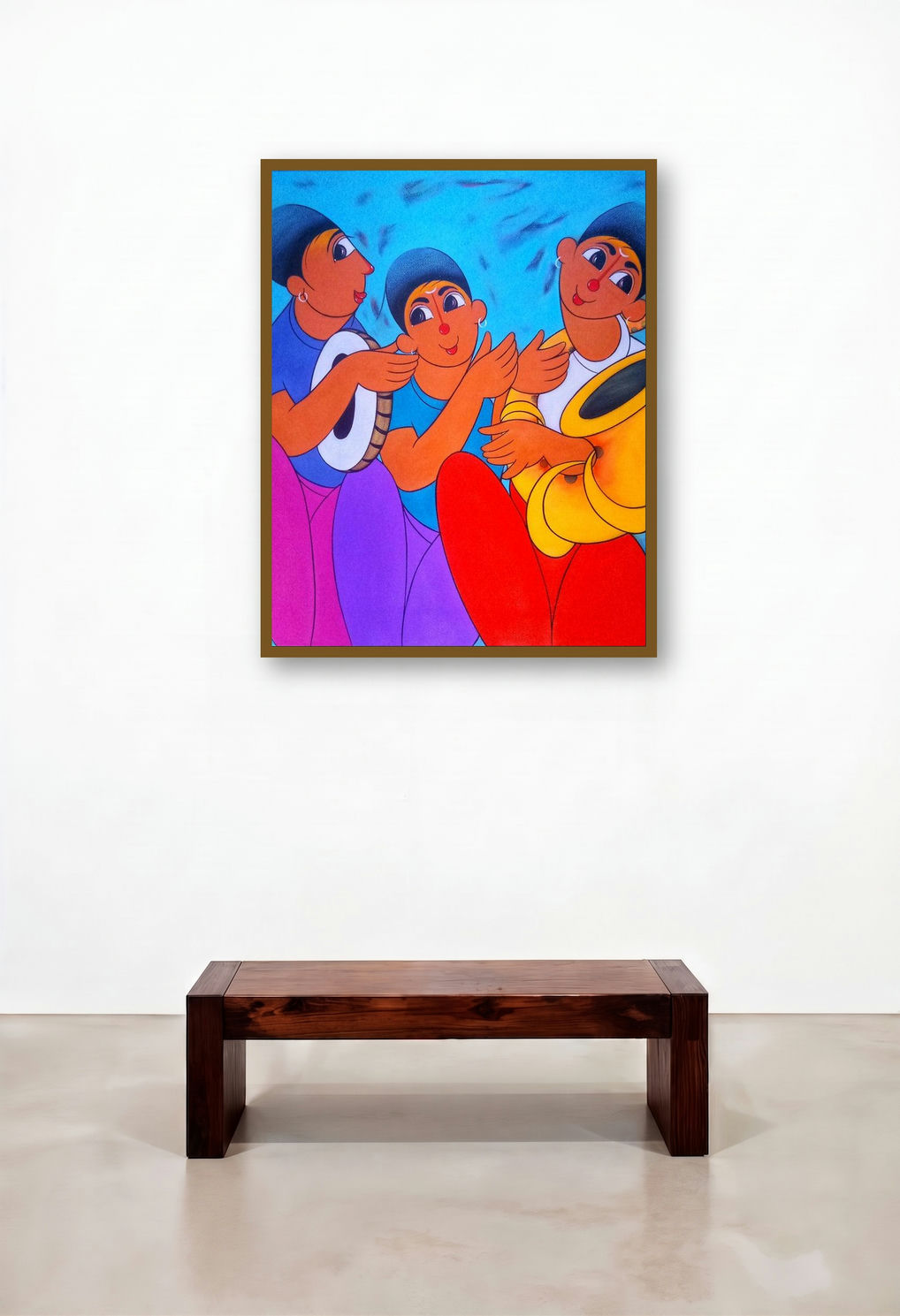 Musical Friends (Musical Trio) by artist Dnyaneshwar Bembade displayed in a Transitional Lounge