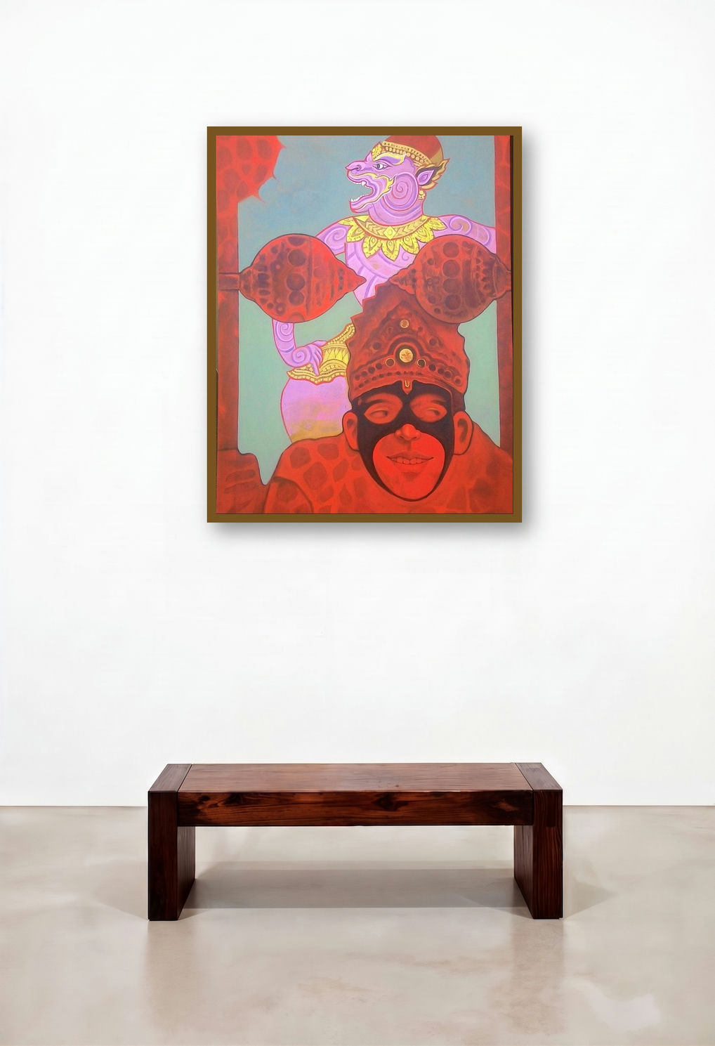 Mask 2 (The Epic Duel) by artist Chaitanya Ingle displayed in a Urban Loft Study