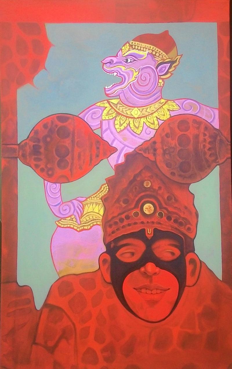 contemporary acrylic painting titled 'Mask 2', 48x30 inches, by artist Chaitanya Ingle on Canvas