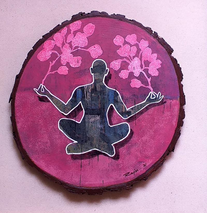 meditation acrylic painting titled 'Meditation 2', 14x14 inches, by artist Raju Sarkar on Wood