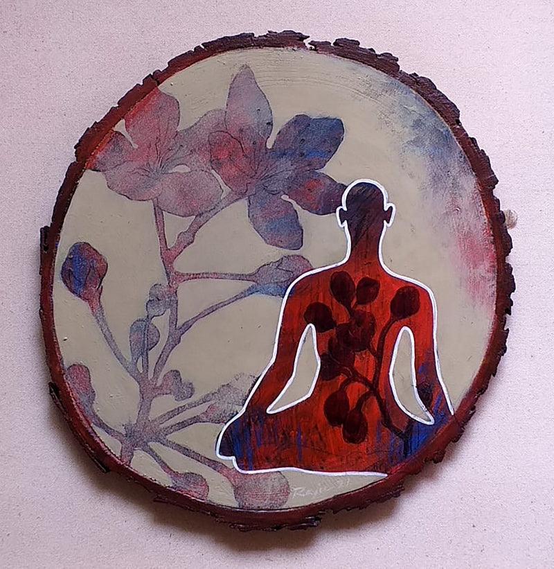 meditation acrylic painting titled 'Meditation 3', 14x14 inches, by artist Raju Sarkar on Wood