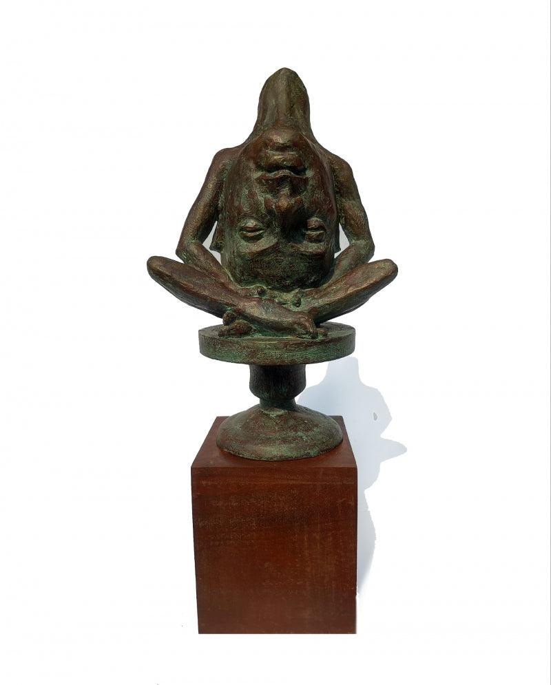 Figurative sculpture titled 'Meditation', 23x10x6 inches, by artist Rakesh Sadhak on Metal, Wood