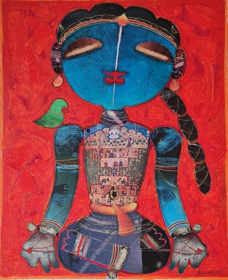 Figurative mixed media painting titled 'Meditation', 22x18 inches, by artist G Subramanian on Canvas