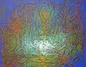 Meditation (Cosmic Dance) by Ranjit Singh, Original Acrylic Figurative Painting on Canvas, Large Horizontal Wall Art