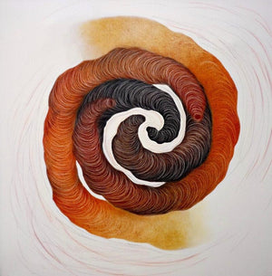 Meditation (Golden Spiral) by Seema Kadam, Original Mixed Media Abstract Painting on Canvas, Small Square Wall Art