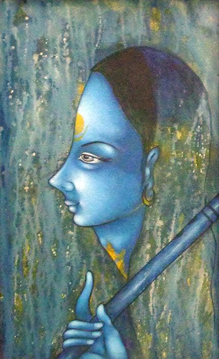Figurative acrylic painting titled 'Meera', 20x12 inches, by artist Manoj Aher on Canvas