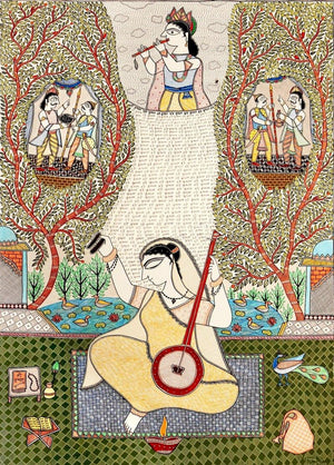 Religious acrylic painting titled 'Meera Bai', 30x22 inches, by artist Avinash Karn on Paper