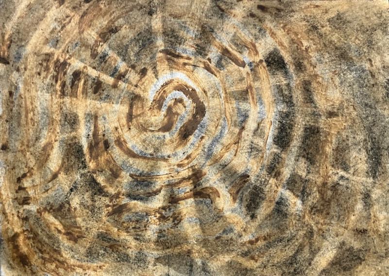 Abstract mixed media painting titled 'Metamorphosis 7', 5x8 inches, by artist Sangeeta Kodimyala on Paper