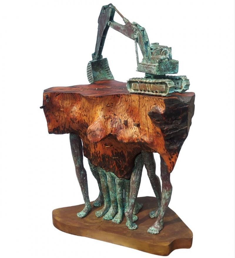 Figurative sculpture titled 'Metamorphosis', 32x21x16 inches, by artist Rakesh Sadhak on Metal, Wood