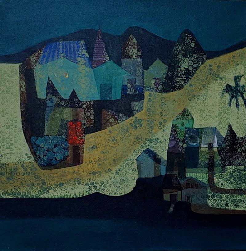 Landscape acrylic painting titled 'Mindscape 5', 24x24 inches, by artist Harshada Kolapkar on Canvas