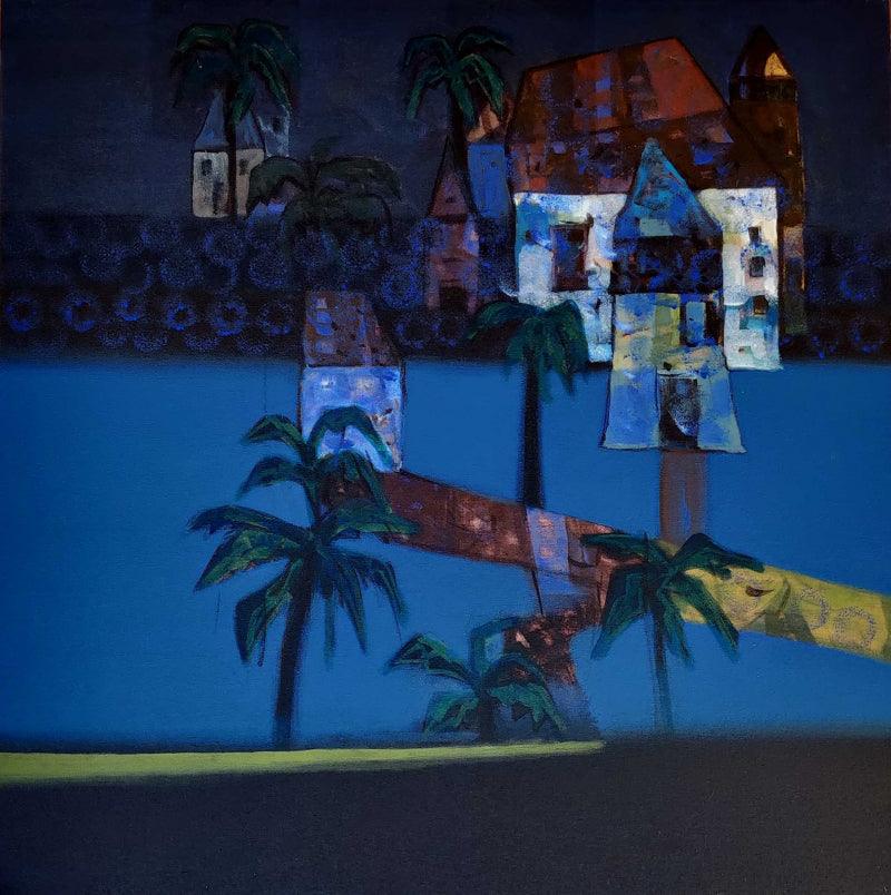 Landscape acrylic painting titled 'Mindscape 7', 30x30 inches, by artist Harshada Kolapkar on Canvas