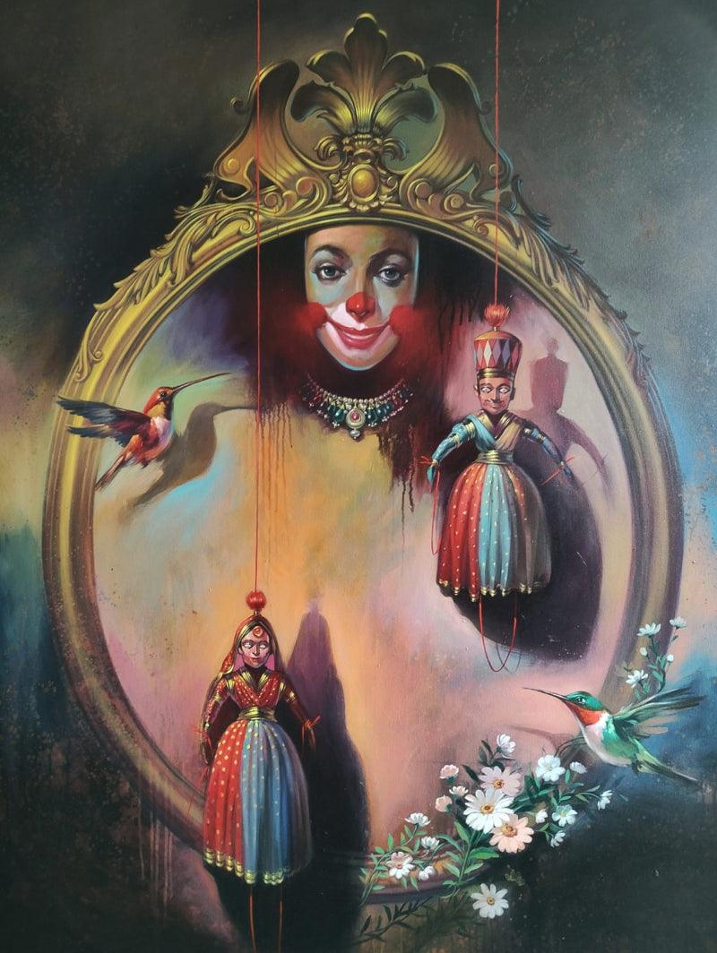 Figurative acrylic painting titled 'Mirror', 60x48 inches, by artist Bappa Haldar on Canvas