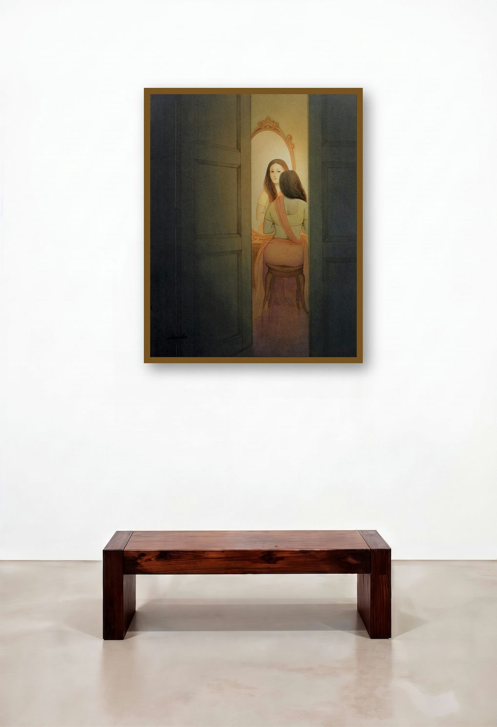 Mirror (The Bangles Seller) by artist Rajib Gain displayed in a Rustic Lounge