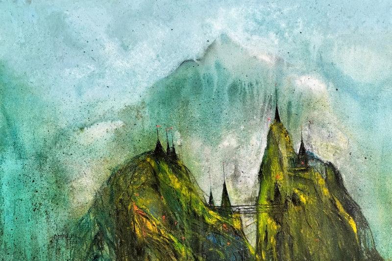 Landscape acrylic painting titled 'Monsoon 1', 36x24 inches, by artist Dnyaneshwar Dhavale on Canvas