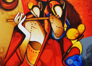 Figurative acrylic painting titled 'Moods', 36x48 inches, by artist Om Swami on Canvas