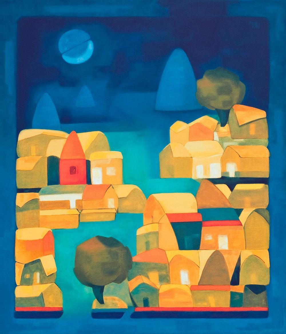 Abstract oil painting titled 'Moonlight', 42x36 inches, by artist Dipak Asole on Oil on Canvas