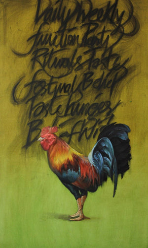 Morning (Urban Jungle Strut) by Javed Mulani, Original Oil Animal Painting on Canvas, Large Vertical Wall Art