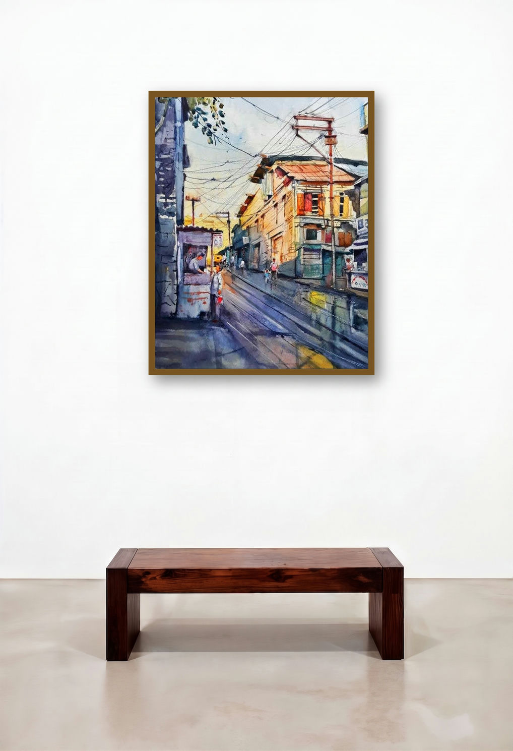 Morning Light (Monsoon Morning) by artist Jitendra Divte displayed in a Mid-Century Modern Penthouse