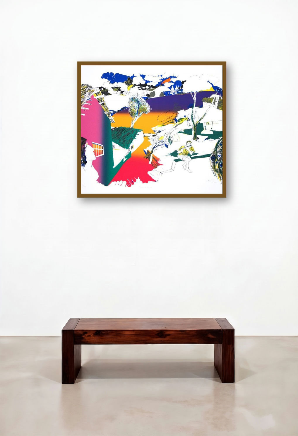 Morning Raga (Man with Flute) by artist Nabibakhsh Mansoori displayed in a Boutique Hotel Style Library