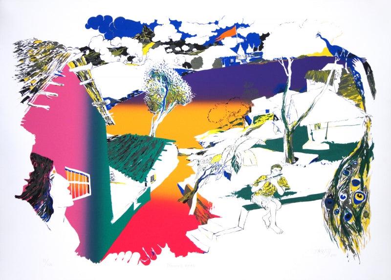 Nature serigraphs painting titled 'Morning Raga', 29x40 inches, by artist Nabibakhsh Mansoori on Paper