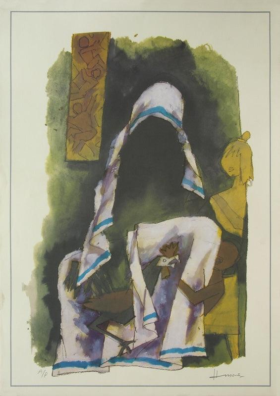 Figurative serigraphs painting titled 'Mother 1', 28x20 inches, by artist M. F. Husain on Paper