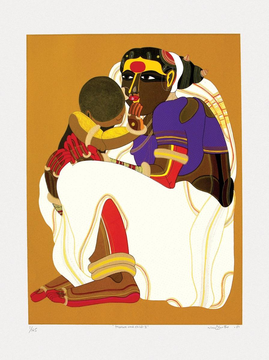 Figurative serigraphs painting titled 'Mother And Child 2', 40x30 inches, by artist Thota Vaikuntam on Paper