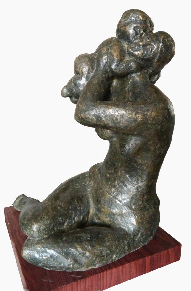 Figurative sculpture titled 'Mother And Child 3', 21x18x12 inches, by artist Shankar Ghosh on Bronze