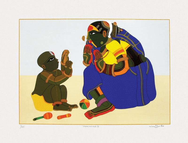 Figurative serigraphs painting titled 'Mother And Child 3', 30x40 inches, by artist Thota Vaikuntam on Paper