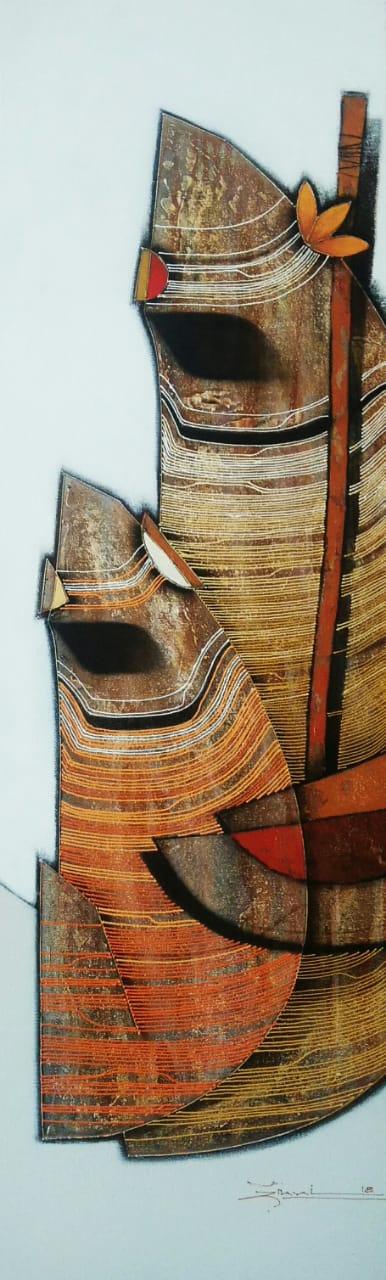 Figurative acrylic painting titled 'Mother And Child', 40x12 inches, by artist Rahul Dangat on Canvas