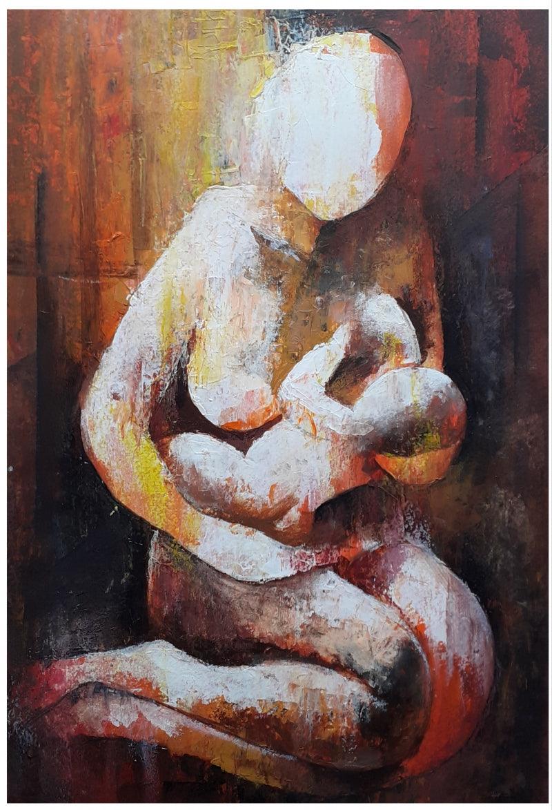 Figurative acrylic painting titled 'Mother And Child', 16x12 inches, by artist RAJARAM S on Thick Sheet