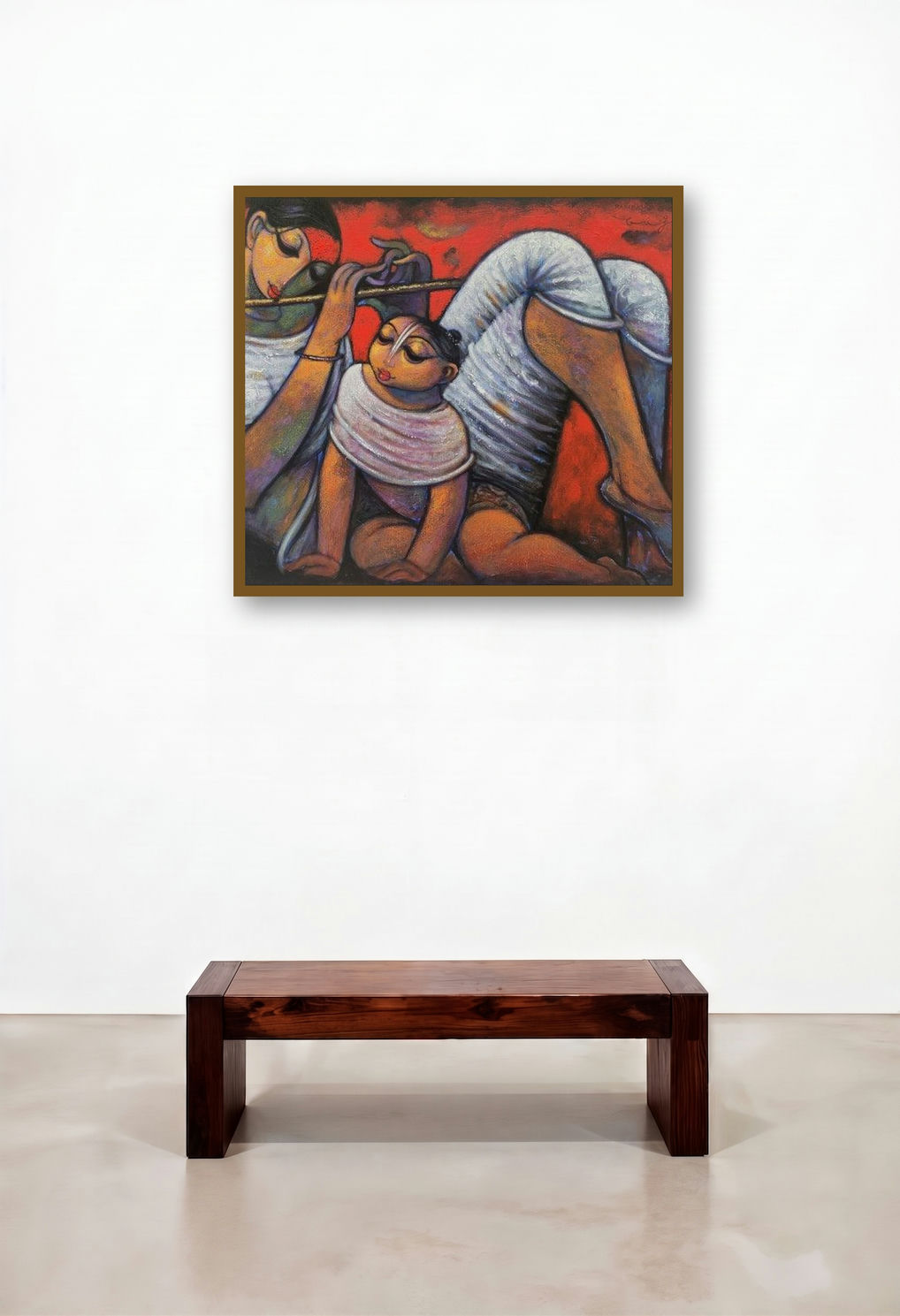 Mother And Child by artist Ramesh Gujar displayed in a Modern Hallway