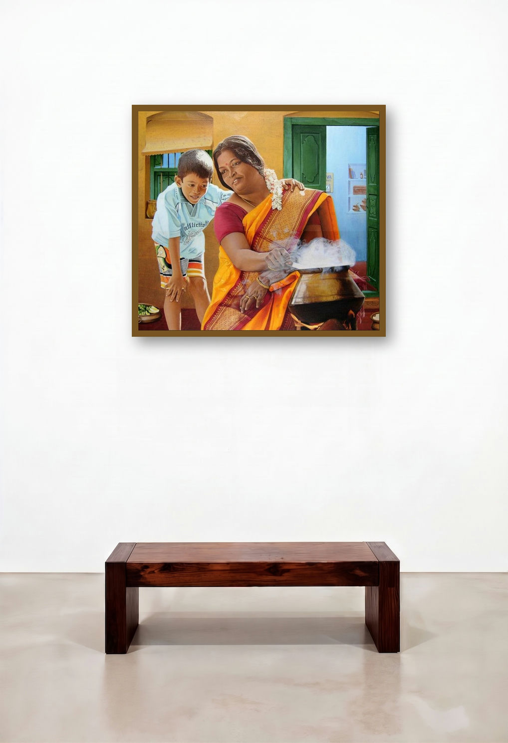 Mother And Child (Gateway to Mumbai) by artist Sakthivel Ramalingam displayed in a Boutique Hotel Style Foyer