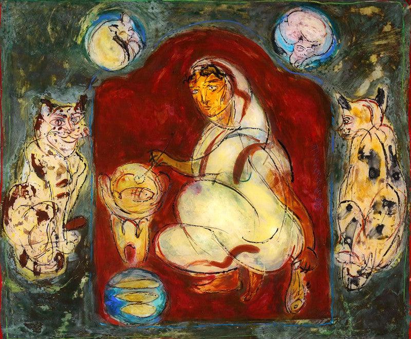 Figurative mixed media painting titled 'Mother', 15x18 inches, by artist Subroto Mondal on Acrylic Sheet