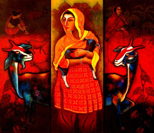 Figurative acrylic painting titled 'Mother', 36x42 inches, by artist Nur Ali on Canvas