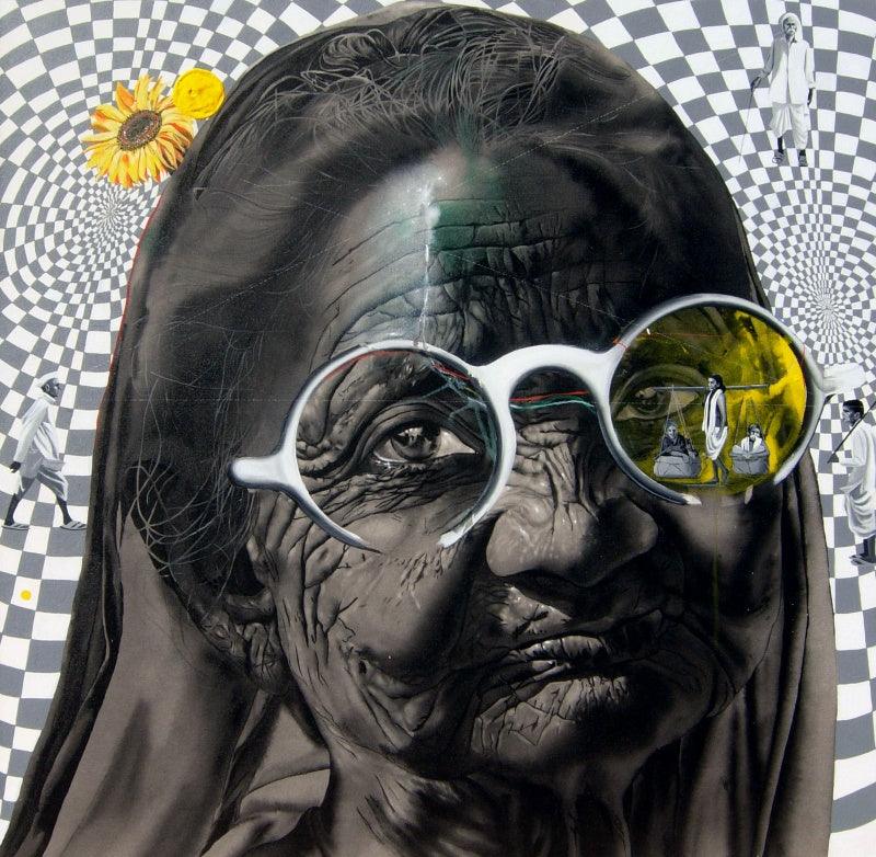 contemporary acrylic painting titled 'Mother', 60x60 inches, by artist Manohar Rathod on Canvas