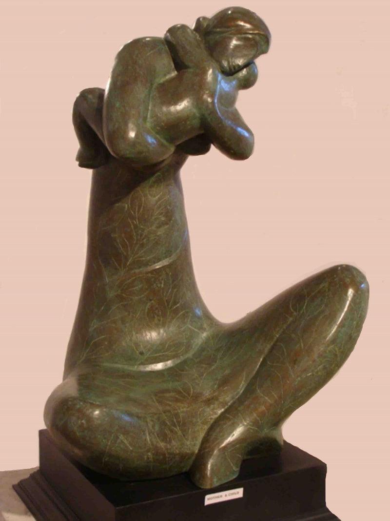 Figurative sculpture titled 'Mother', 32x23x16 inches, by artist Somnath Chakraborty on Bronze