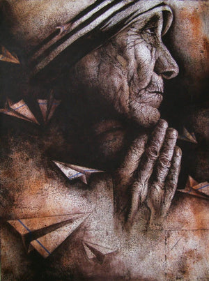Figurative acrylic painting titled 'Mother Teresa', 48x36 inches, by artist Palash Halder on Canvas