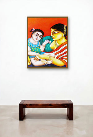 Mother And Child by artist Gautam Mukherjee displayed in a Coastal Family Room