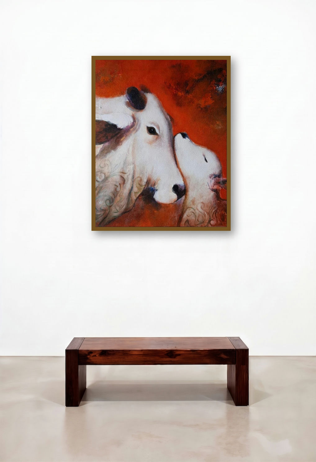 Mother And Child (Tender Moments) by artist Swastik Jawalekar displayed in a Modern Family Room